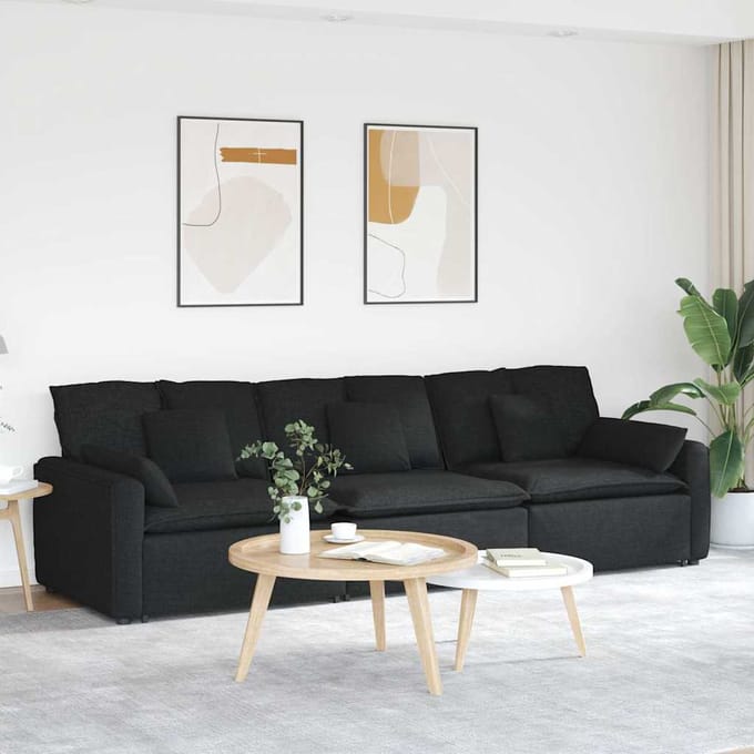 vidaXL - Modulaire - bank - met - kussens - zwart