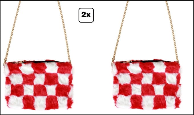2x Tasje Brabant rood/wit pluche - 20cm x 12cm - Carnaval party thema feest