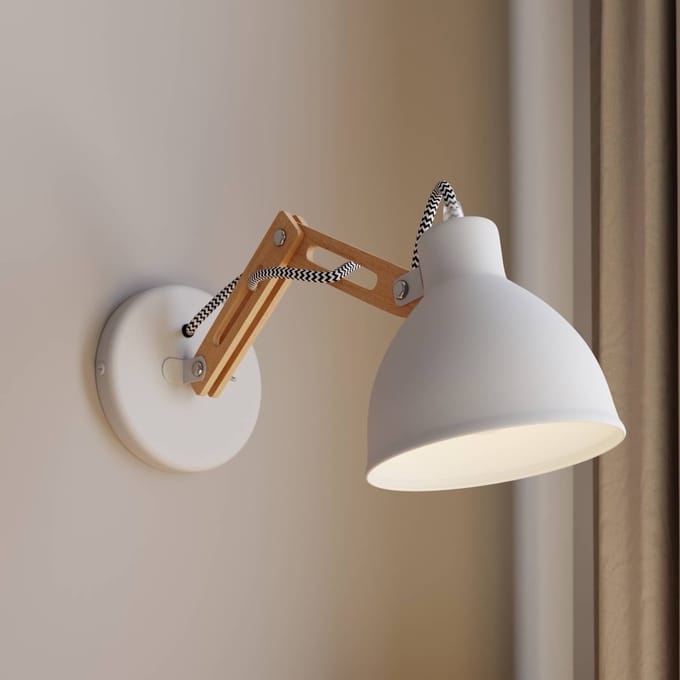 Euluna - Wandlamp hout - 1licht - Hout, metaal - H: 25 cm - E27 - wit, licht hout