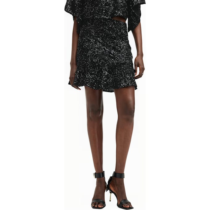 AllSaints Ivy Emb Skirt Black Größe: 10 | Miniröcke Outlet | Damen | Schwarz