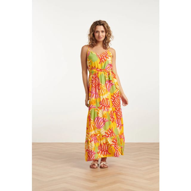 Smashed Lemon 25029 felgede maxi jurk met bloemenprint |