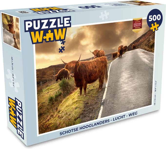 Puzzel Schotse hooglanders - Lucht - Weg - Legpuzzel - Puzzel 500 stukjes