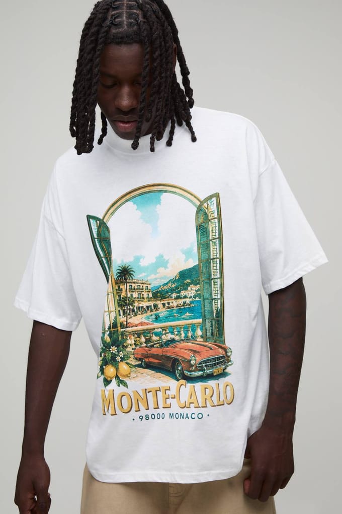 Wit Oversized T-shirt Met Monte Carlo Print | White | Size Medium
