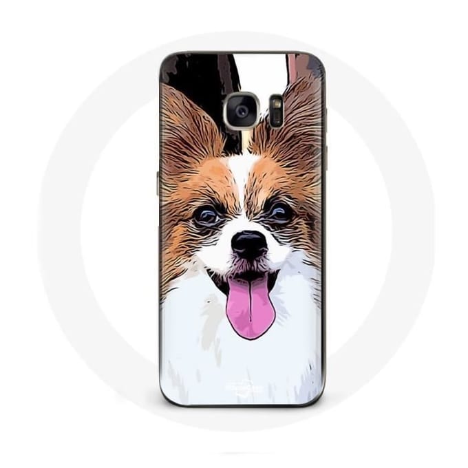 Hoesje voor Samsung Galaxy S7 Edge Continental Miniatuurspaniël Vlinderpuppy Wit en Bruin