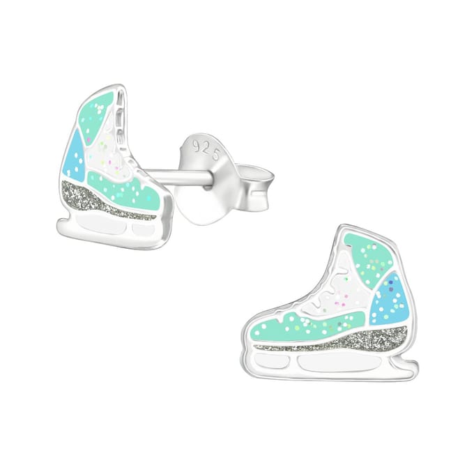 Oorbellen meisje schaatsen - kerst- zilver - glitter- turquoise