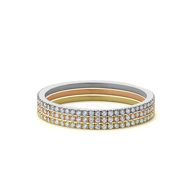 Dames Sieraden Micro Pave Zirconia Kristal Bruiloft Ring Eternity Stapelring Mode 1.0mm Rosé Goud Jubileum Ring 10 beige
