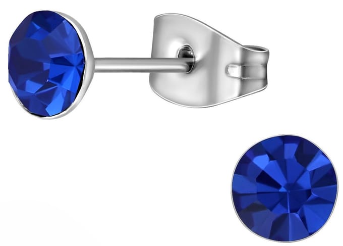 CS Joy - Oorbellen - 5 mm - Chirurgisch staal - kristal saffier blauw - oorknoppen