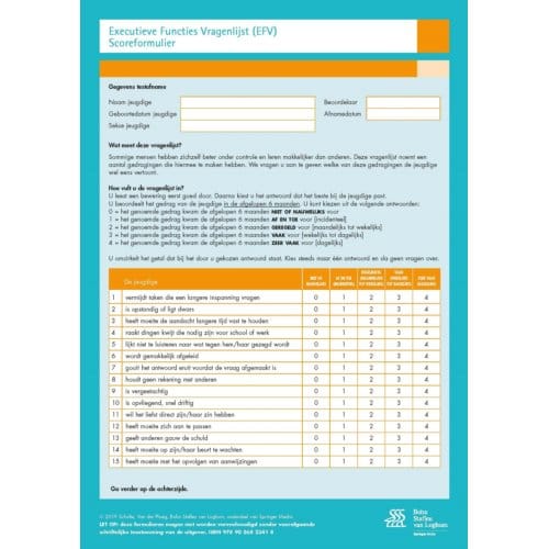 Executieve Functies Vragenlijst (Efv) Scoreformulieren - Evert Scholte