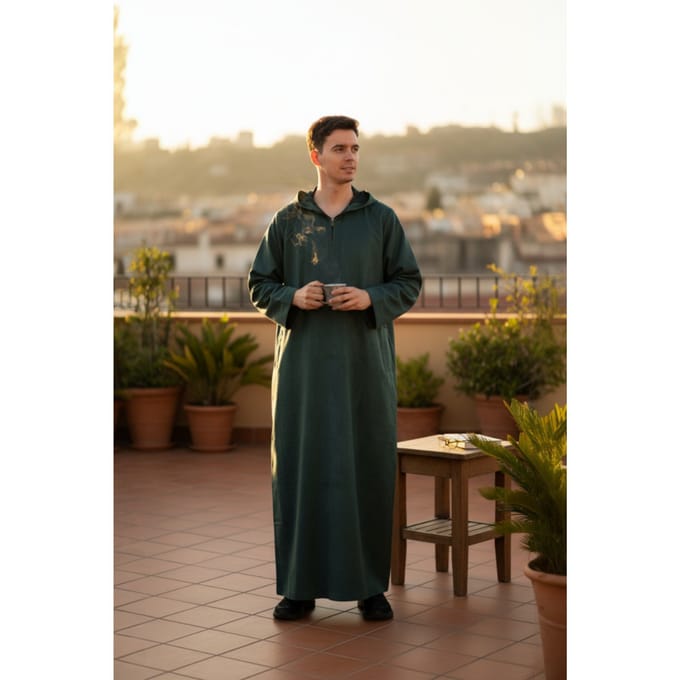 Heren groene Eid Marokkaanse Jubba gewaad Ramadan Eid Thobe LFS met capuchon - HM12