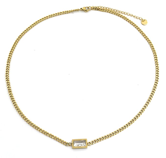 Ketting met Zirkonia - RVS - Lengte 39-44 cm - Goudkleurig en Wit