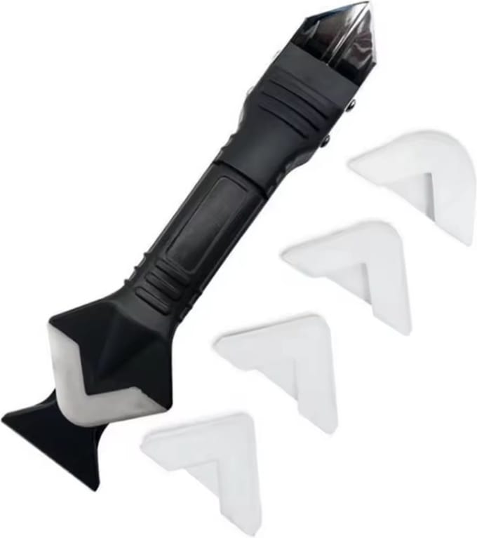 3 in 1 Kit Tool met RVS Schraper inclusief Kittuit - Kit Verwijderaar - Afstrijkrubber Set - Voegstrijker Set - Multitool geschikt voor Afwerken van kit naden - Kit Schraper - RVS