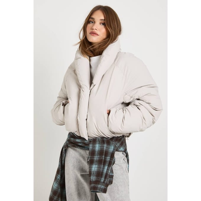 boohoo Dames Bijgesneden donsjas | Stone | Maat: 14