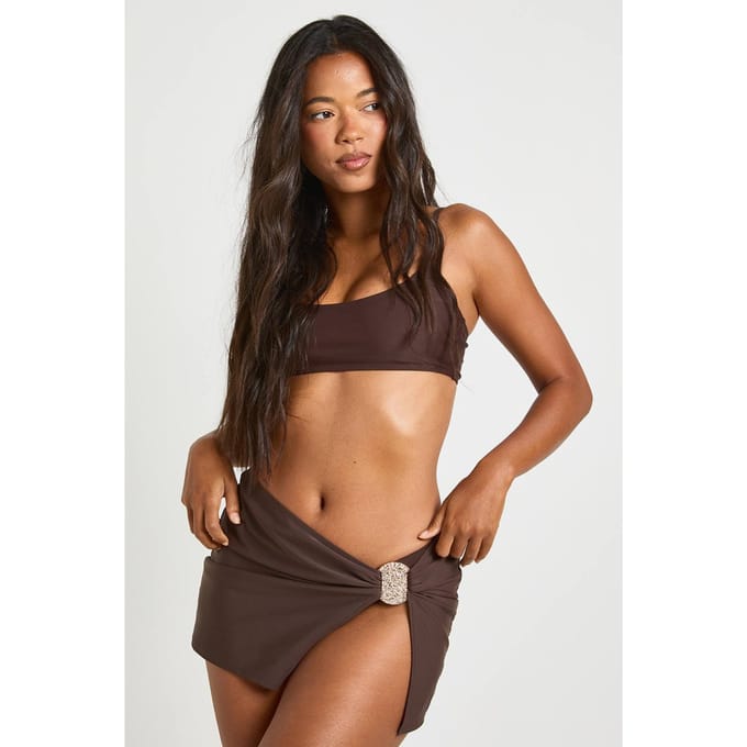 boohoo Dames Sarong Met Goudkleurige Afwerking | Chocoladebruin | Maat: Small