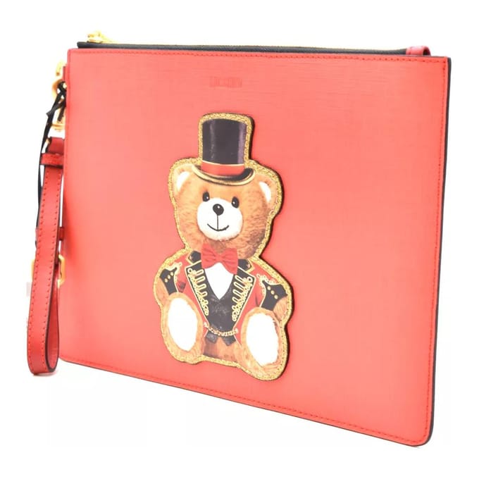 Moschino Logo Reliëf Ritssluiting Beer Leer Portemonnee Clutch Portemonnees Dames Rood 7A8429-8210-1115 Basic Set (Bag+Dust Bag) brown