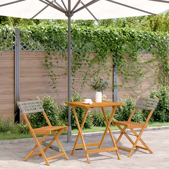 vidaXL - 3-delige - Bistroset - poly - rattan - en - massief - hout - grijs