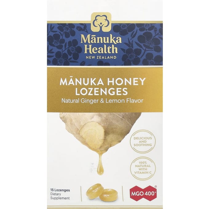 Manuka Honing Pastilles, Mgo 400+, Gember & Citroen, 15 Stuks