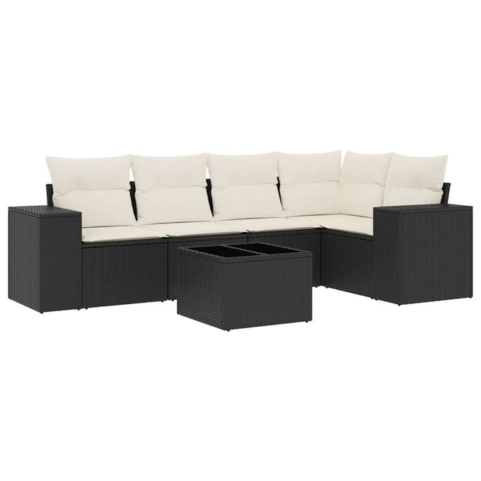 vidaXL - 6-delige - Loungeset - met - kussens - poly - rattan - zwart