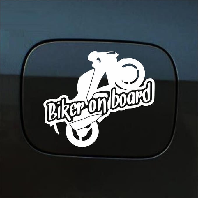 Bumpersticker - Biker On Board - 11,9 X 14,8 - Wit