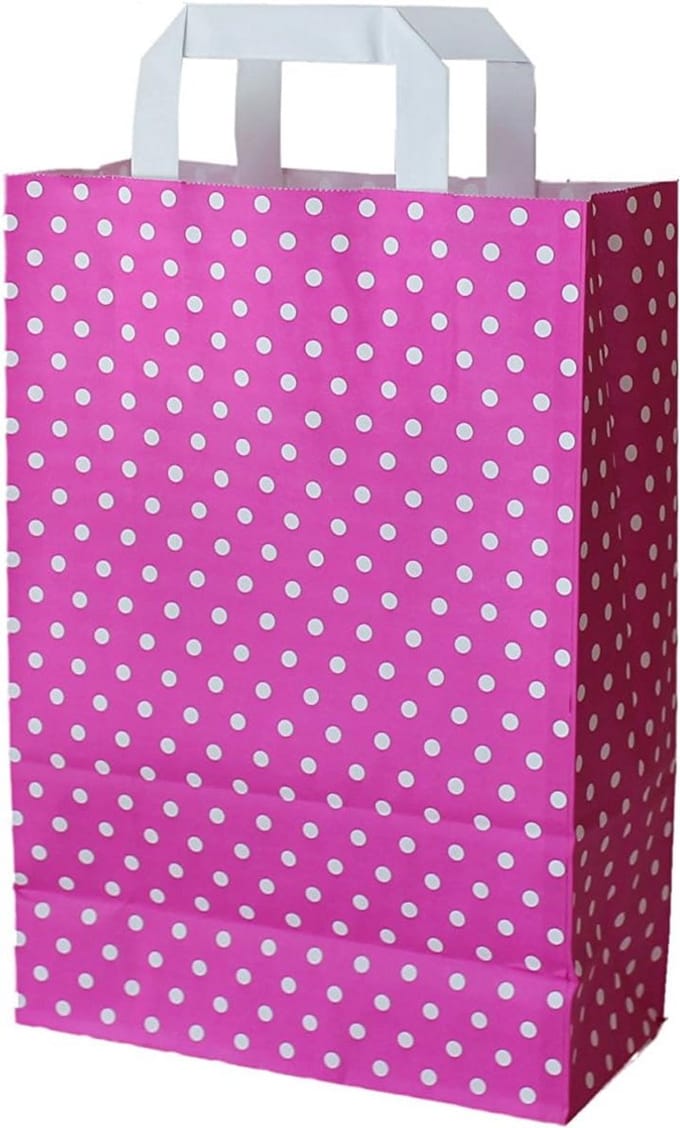 Roze Papieren Draagtassen met Platte Hengsels (Set van 50)