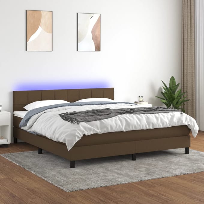 vidaXL - Boxspring - met - matras - en - LED - stof - donkerbruin - 180x200 - cm