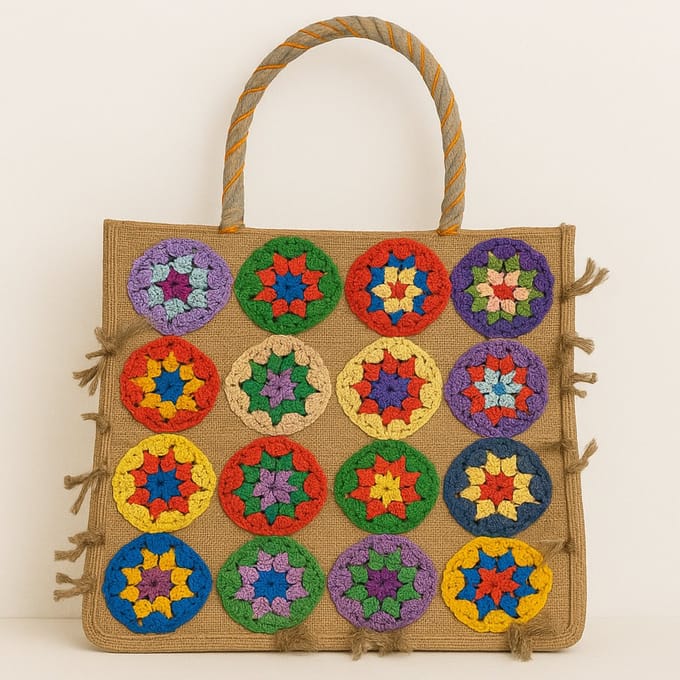 Damestas handgemaakt - Schoudertas met rits - Pride kleuren - Jute Strandtas