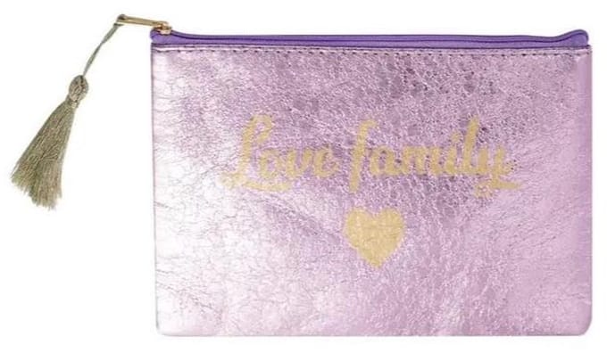 Yehwang Make-up tas Metallic love family paars 21x15cm