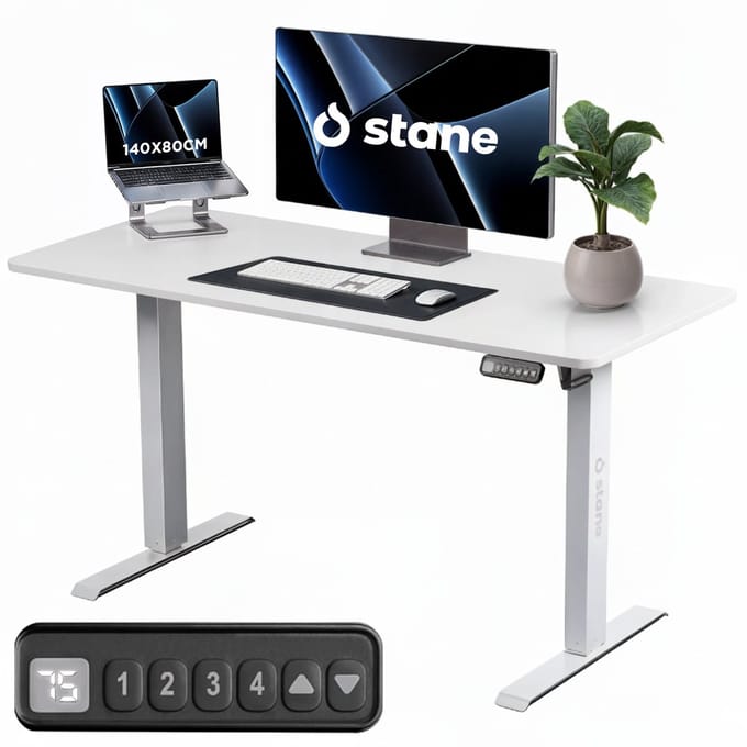 Stane Zit Sta Bureau Elektrisch Verstelbaar - Incl. Kabelgoot - 140 x 80 cm - Wit