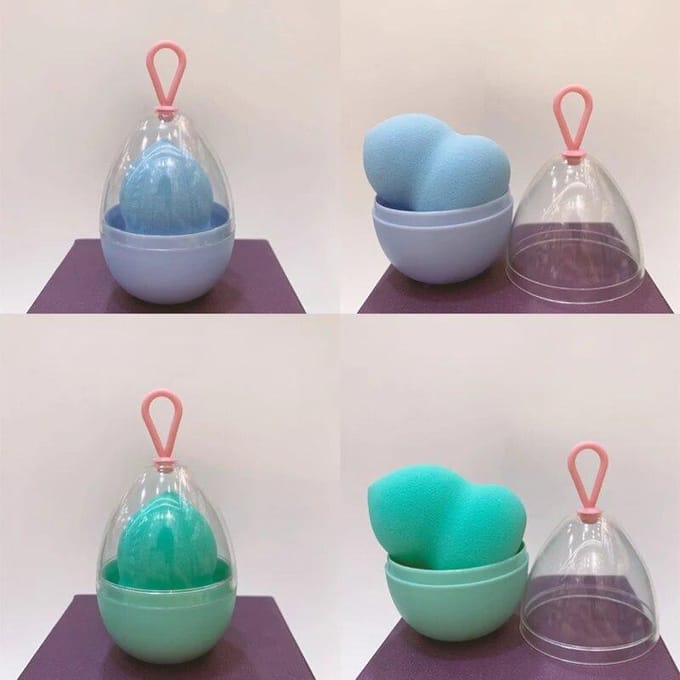 Boîte de séchage de bouffées transparente vide, étui de rangement, support d'éponge portable, support en forme d'œuf cosmétique, support de bouffées de maquillage rose