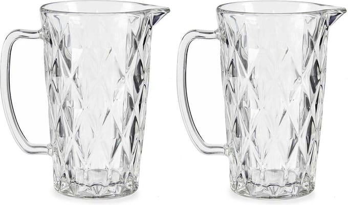 Schenkkan/karaf - 2x stuks -1 liter - 20 x 12 cm - van glas - limonade karaf - waterkaraf