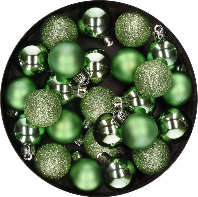 Decoris Mini kerstballen - 28x st - groen - D3 cm - kunststof - kerstversiering