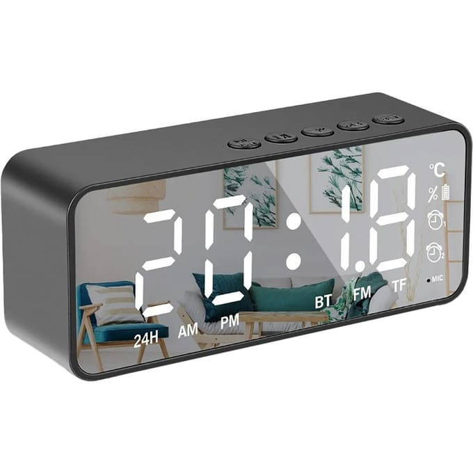 Intelligente Digitale Display Wekker Multifunctionele Bluetooth 5.0 Spiegelafwerking Slimme Luidspreker gray