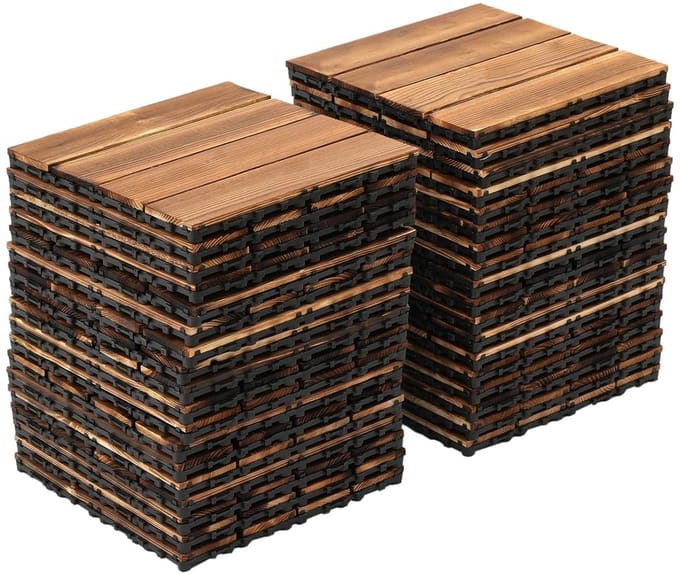 36 Stuks Houten Terrastegels Balkon Patio Kant-en-Klaar Interlocking Vloerbedekking