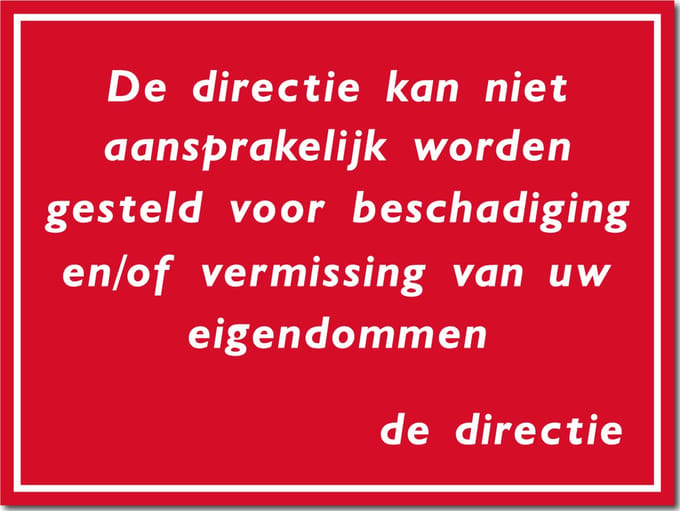 Aansprakelijkheid directie bord - Forex - 30 x 40 cm