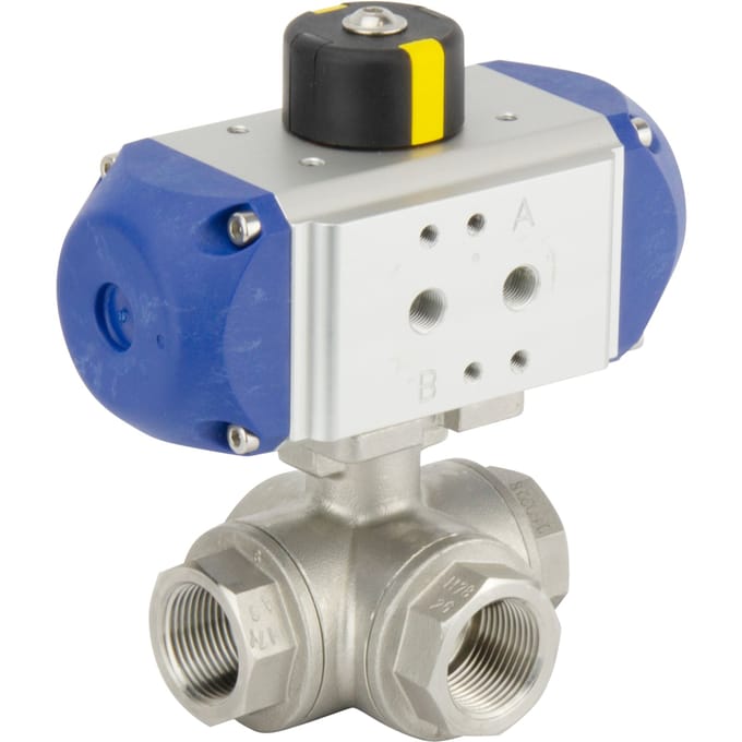 G1/2'' 3-Weg T-boring RVS Pneumatische Kogelkraan Veersluitend - BL3SA - BL3SAT-012-PC-002