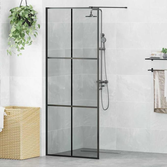 vidaXL - Inloopdouchewand - Zwart - 80 - x - 195 - cm - gehard - glas