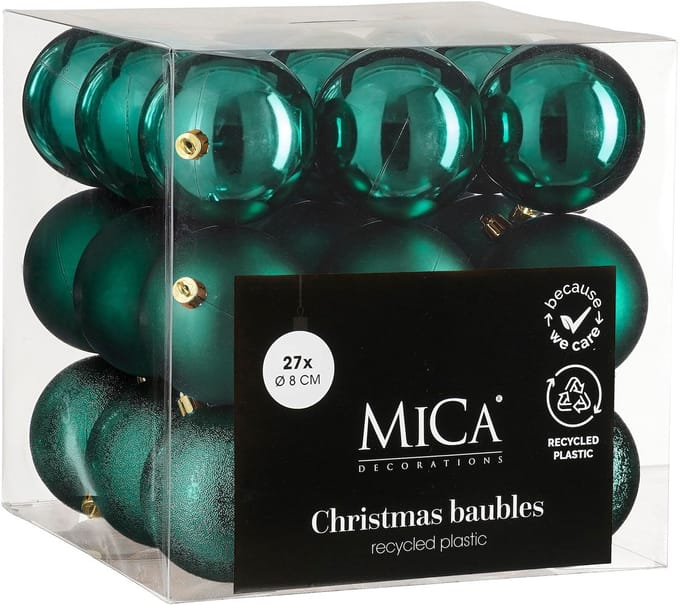 Mica Decorations Kerstballen Set - 27 Stuks - Ø8 cm - Onbreekbaar - Petrol