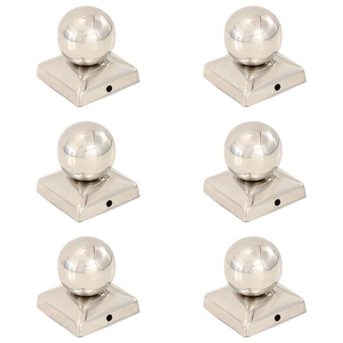 Bouchons de poteau 6 pièces. Forme sphérique Acier inoxydable 71 x 71 mm