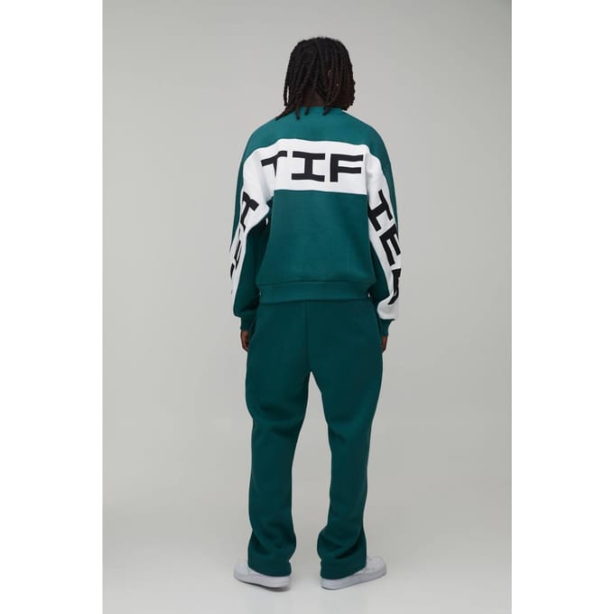 Oversized Boxy Gecertificeerd Slogan Gepaneld Sweatshirt Trainingspak | Teal | Size Medium