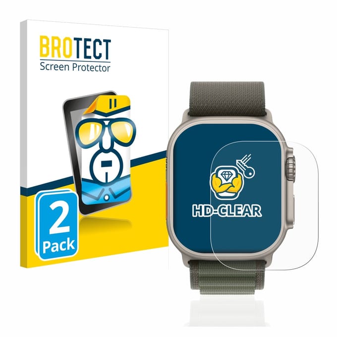 BROTECT - Screenprotector voor Apple Watch Ultra (49 mm) - Folie Beschermfolie transparant 2 Stuks