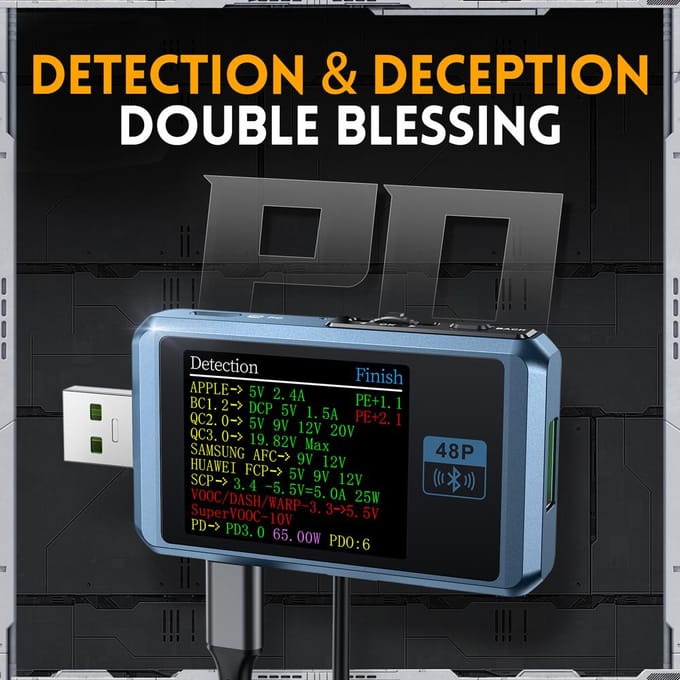 FNIRSI FNB48P 6-cijferige displaytester Multifunctionele voltmeter Ampèremeter USB TYPE-C oplaadapparaat BT version veelkleurig