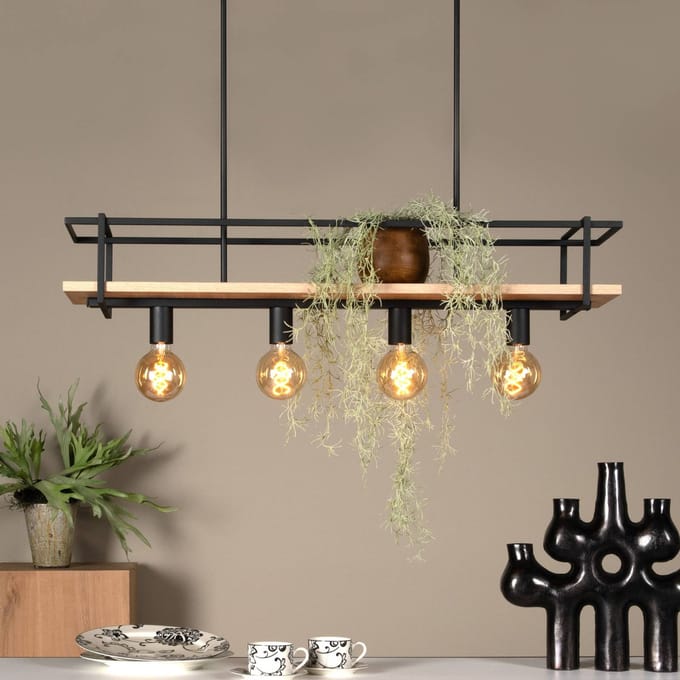 Lucide Hanglamp Milonga, zwart, lengte 100 cm, metaal/hout