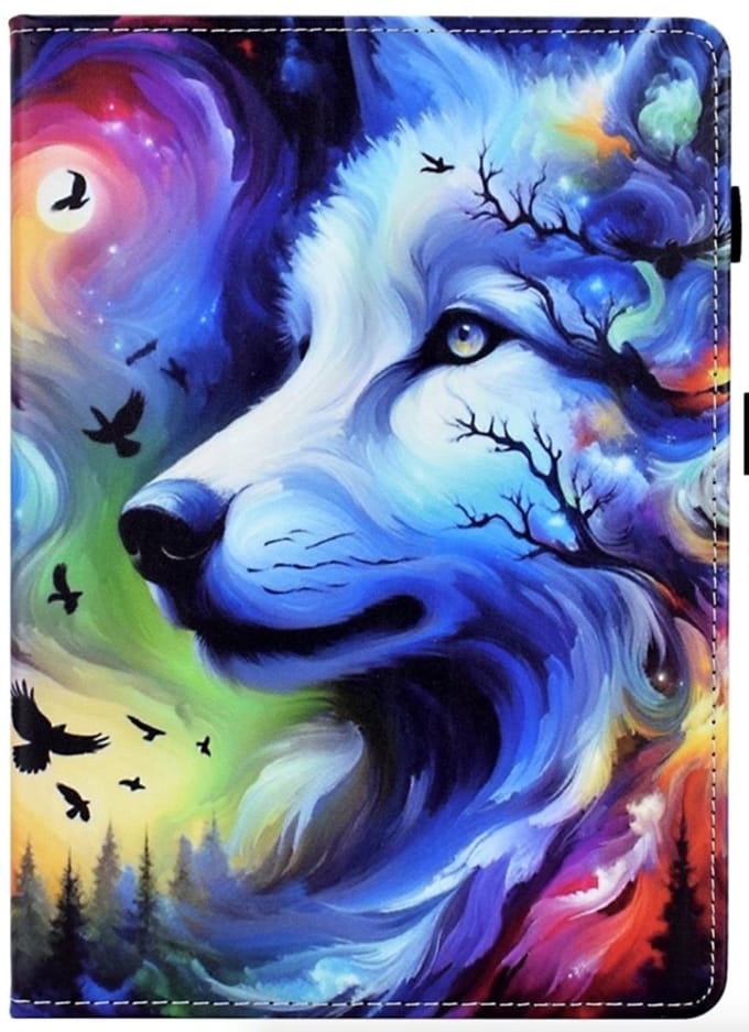 Luxe Bescherm-Etui Hoes Map geschikt voor Samsung Galaxy Tab A11 PLUS - A9 PLUS - 11" - "Wolf" Blauw - Wit
