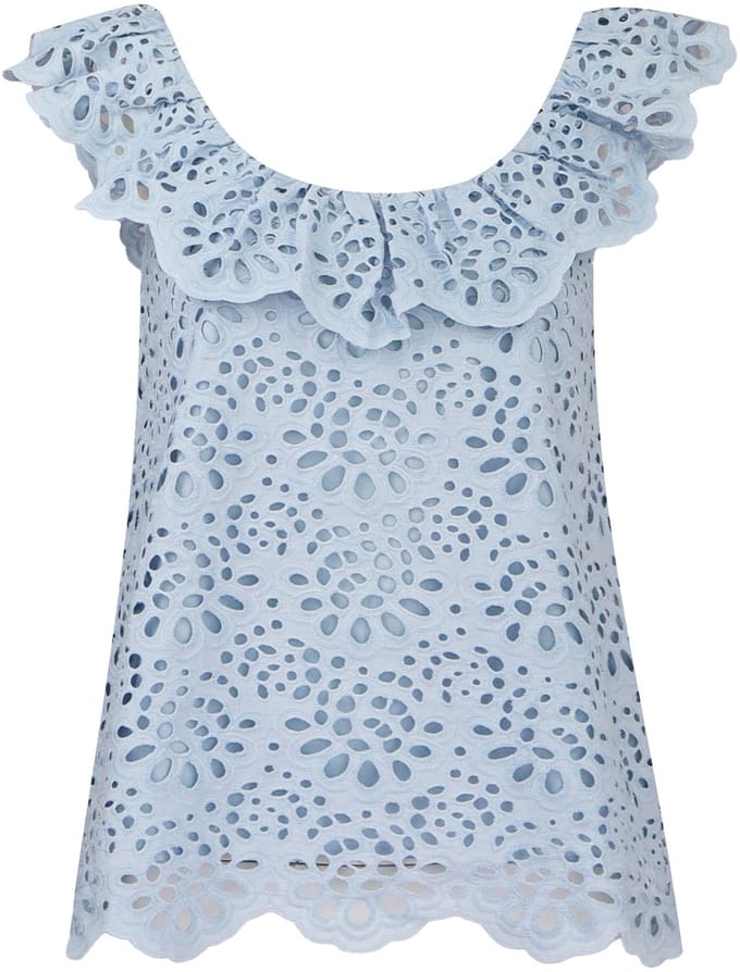 Frogbox - lichtblauwe broderie top - maat 36