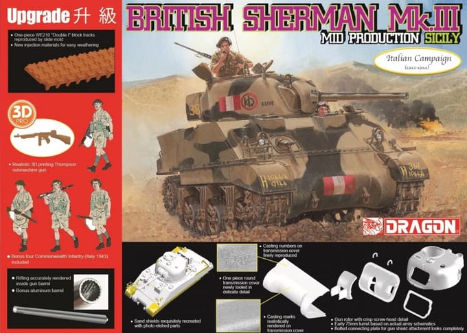 Dragon Modelbouwpakket Militaire voertuigen - 6231 British Sherman Mk.III - Mid Production Sicily Plastic - 1:35 - Modelbouw
