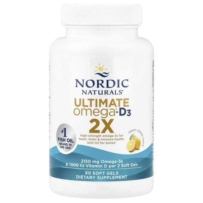Nordic Naturals, Ultimate Omega 2X met vitamine D3, citroensmaak, 60 softgels