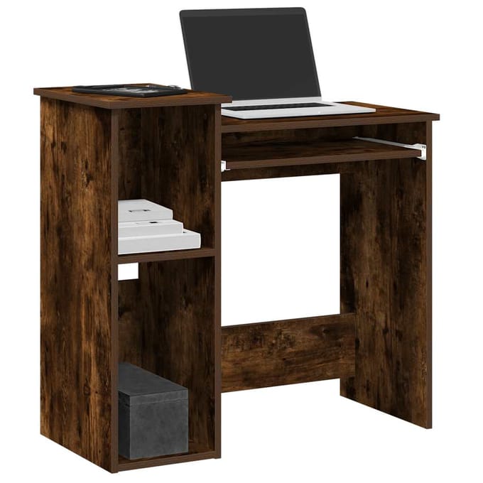 vidaXL - Bureau - met - schappen - 84x40x78 - cm - bewerkt - hout - gerookt - eiken