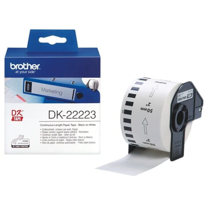 Brother DK-22223 Rol met etiketten 50 mm x 30.48 m Papier Wit 1 stuk(s) Permanent hechtend DK22223 Universele etiketten