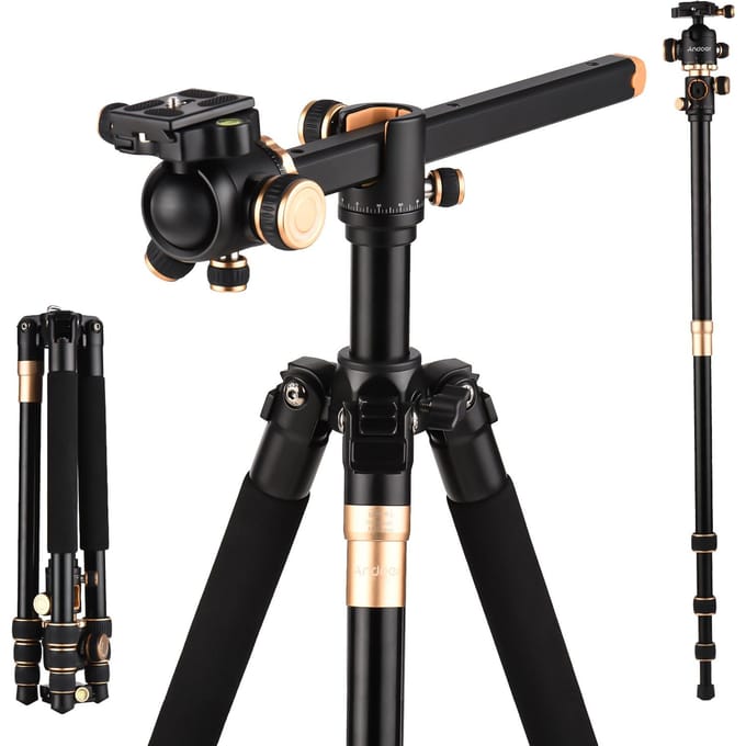 Andoer 184cm/72.4in Draagbaar Fotografie Statief Horizontaal Camera Statief Stand Monopod Aluminium zwart