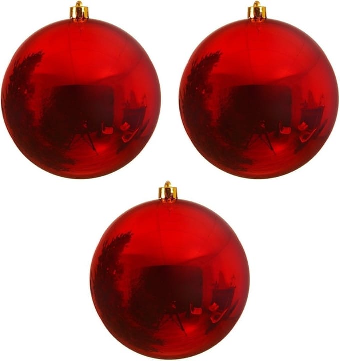 Decoris Kerstbal - 3x - rood - groot - 20 cm - kunststof - glans - kerstversiering