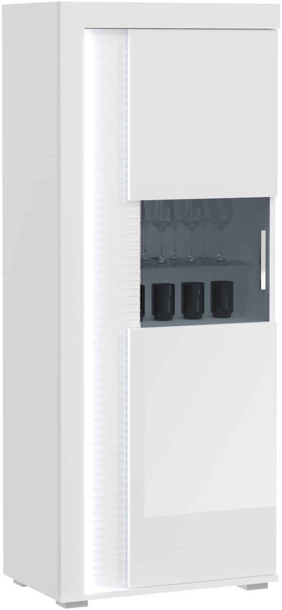 Vitrinekast met lichtkoepel L/R wit hoogglans MDF TZ Pasol grijs NB - 37x60x148cm